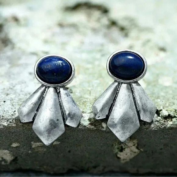 Lapis Lazuli Tribal Stud Earrings - Picture 1 of 7